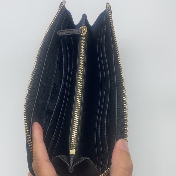 Michael Kors - Pebbled Black Leather Large Zip Around Wallet With Gold Accents - Picture 8 of 12